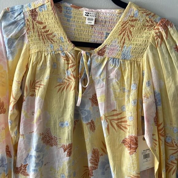NWT Billabong Late Night Shirt Small Yellow Floral Butterfly Boho - Picture 9 of 12